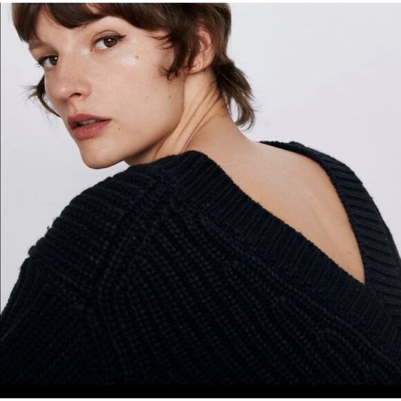 NEW! Zara Oversized Chunky Knit V Neck  Sweater Black SZ S - Picture 3 of 14
